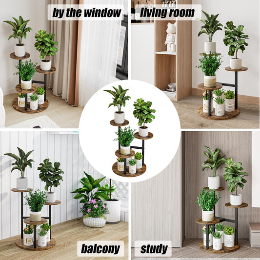 INGIORDAR Plant Stand Indoor Outdoor Corner Flower Stands Multiple Flower Pot Holder for Patio Garden Balcony Living Room (Black+Rustic Brown, 4 Tier)