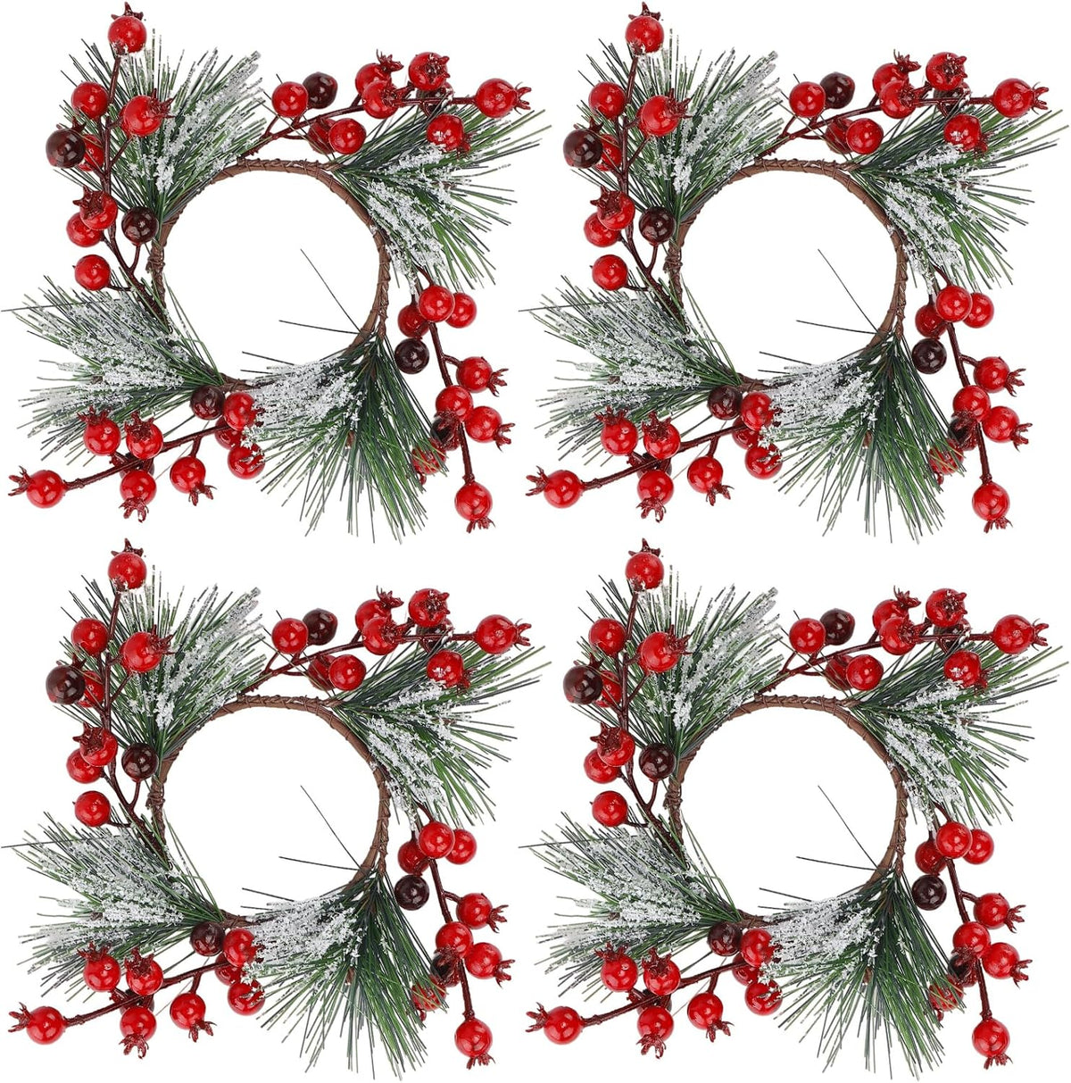 Regine Switzerland Christmas Candle Rings - Wreath Garland for 3" Dia Pillar Candles | Artificial Red Berries Decor