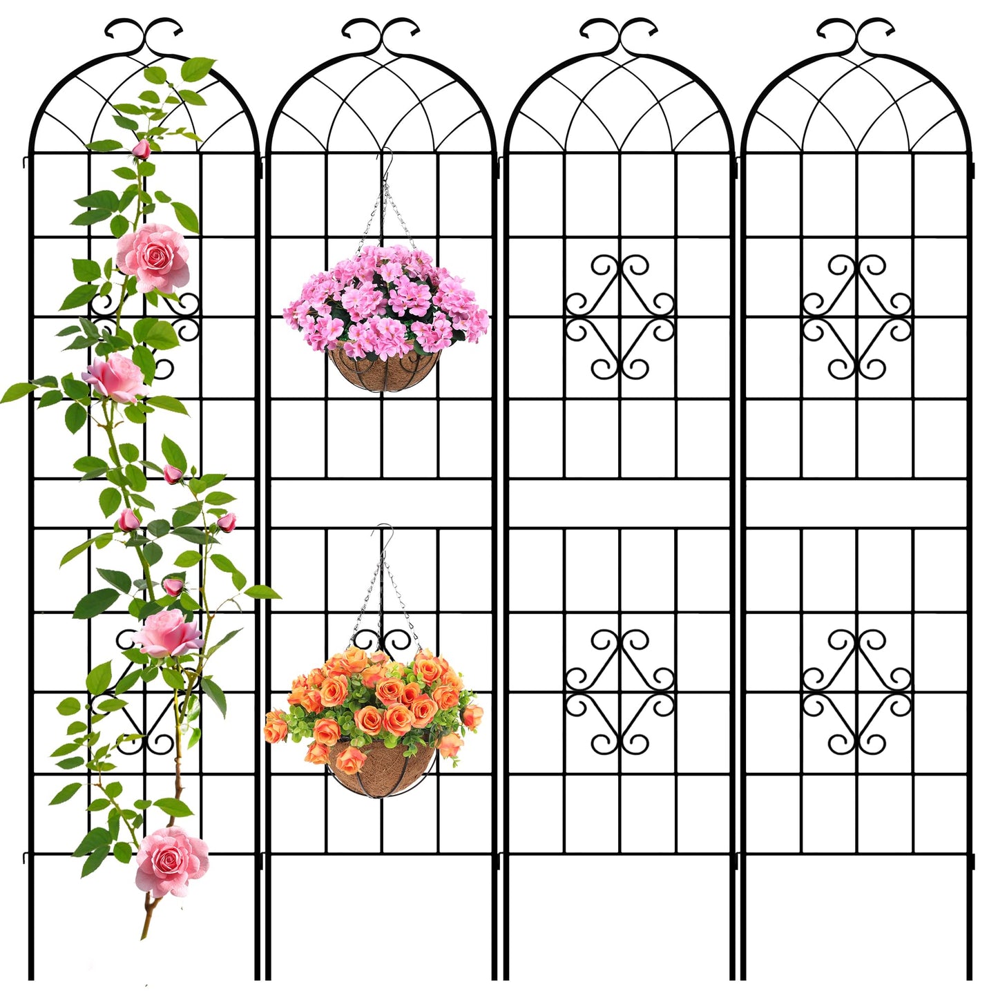 LZRS 4 Pack 78.7x20in Rustic Iron Arch Decoration Garden Trellis with Black Metal Coating – Perfect for Supporting Climbing Plants Outdoor, Roses, Vines, Flowers, and Vegetables.