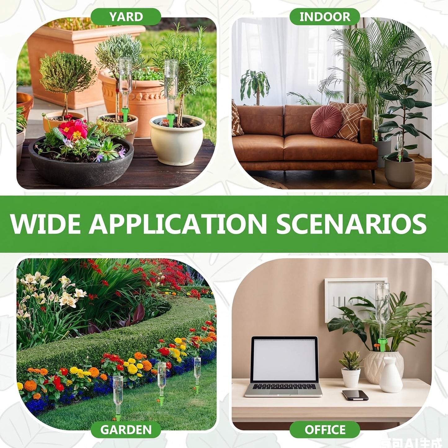 Ferrochef 6 Set Plant Watering Devices with Self Watering Spikes Automatic Planter Insert Spikes with Bottle Waterer Devices with Adjustable Control Valve for Vacation Garden Indoor(25 oz Bottle)