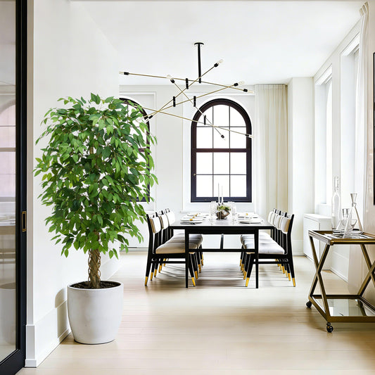 TNGGNT Artificial Ficus Tree：5FT Faux Silk Floor Plant Realistic Tall Fake Ficus Large Potted with Braided Trunk Lush & Green Leaves Pot for Home Office Room Decor Indoor & Outdoor (5FT,1-Pack,White)