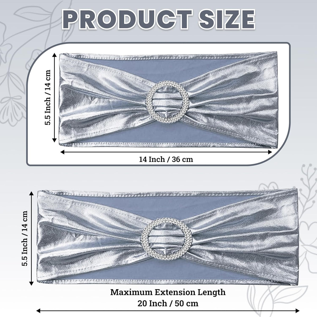 MDS Spandex Foil Chair Sashes - Universal Fit Elastic Stretch Bands with Buckle for Weddings | Metallic Silver, Pack of 150