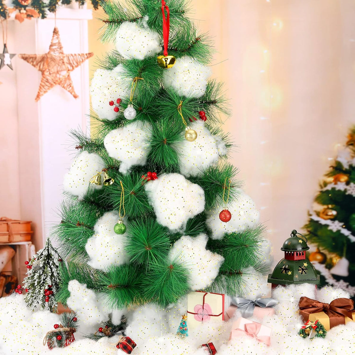 Sumind Winter Fake Snow Decoration - Fluffy Artificial Cotton Fiber for Christmas Crafts | Glitter Gold