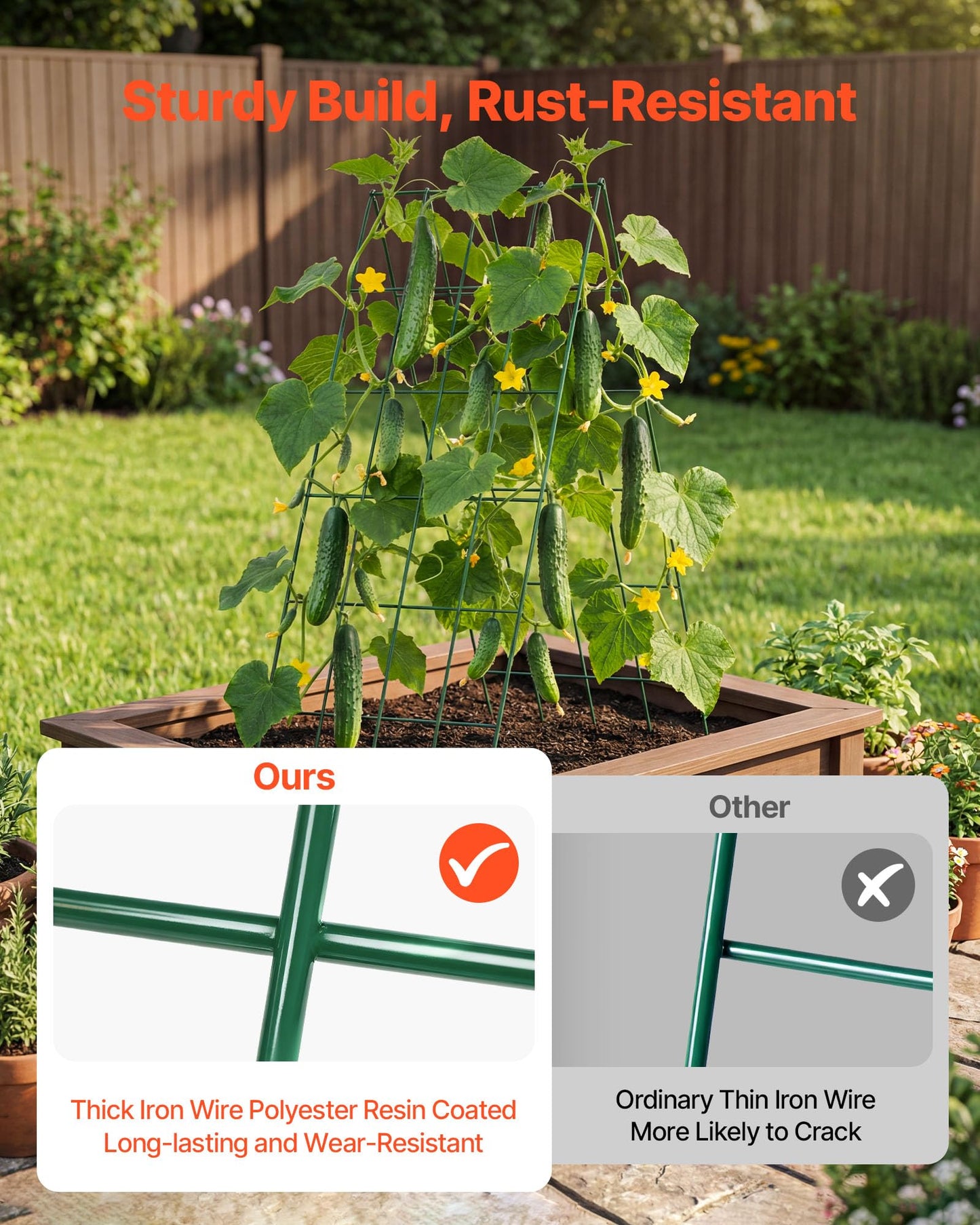 VEVOR Cucumber Trellis, No Assembly Required, 39" High 2 Pack Foldable A-Frame Garden Trellises for Raised Bed, Metal Rustproof Outdoor Climbing Plant Support for Vine, Peas, Beans, Tomato, Flowers