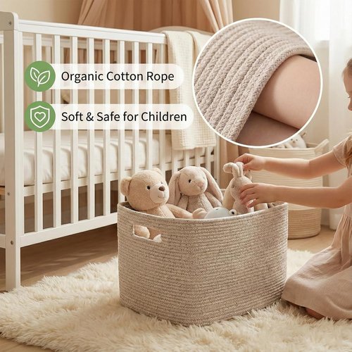 JMvicyroam Woven Blanket Basket - 65L Large Storage Bin for Toys, Clothes & Blankets | Oatmeal Color