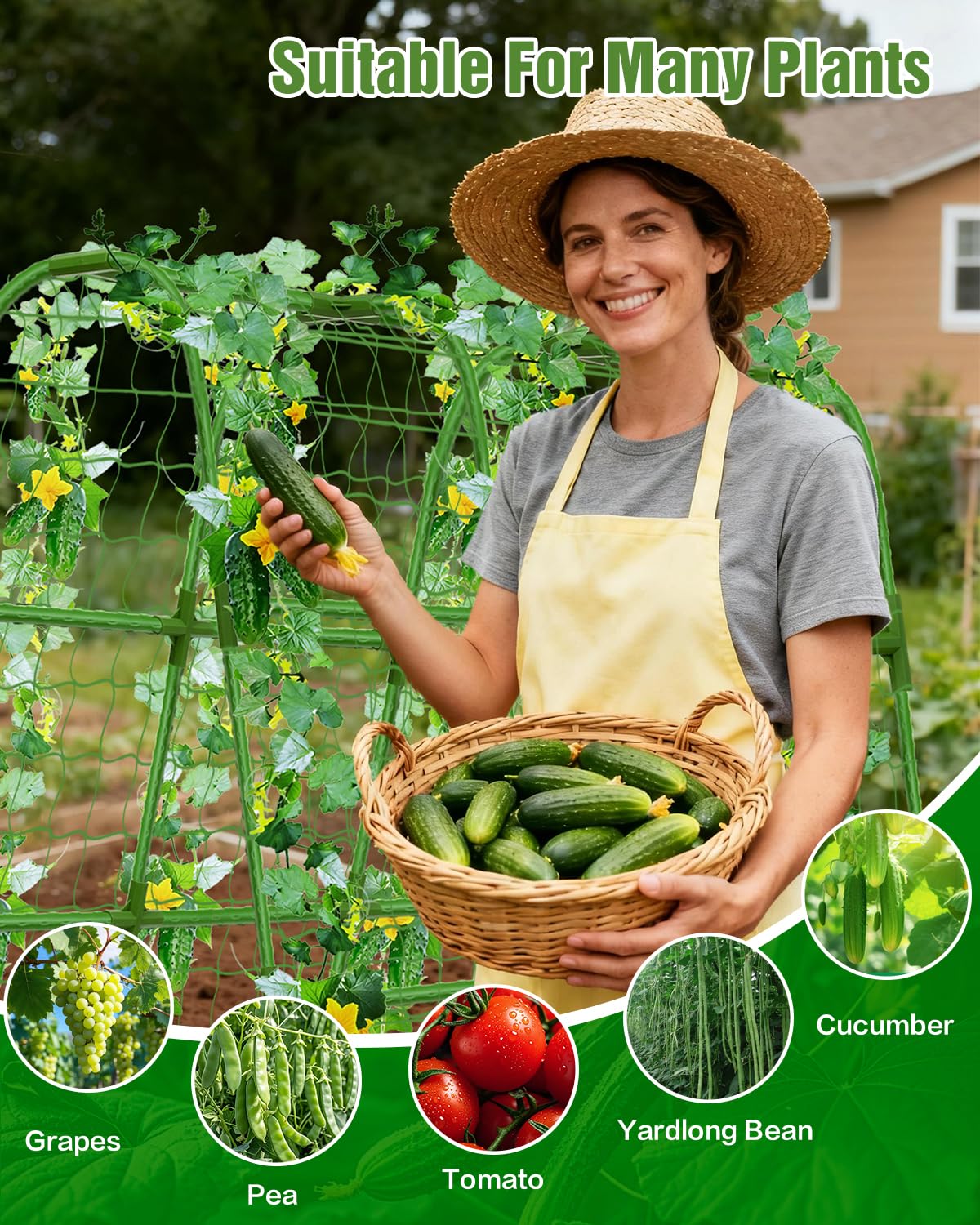 Joyhalo Cucumber Trellis for Raised Bed, U-Shape Garden Trellis for Climbing Plants Outdoor, 51 * 35 * 48in Metal Arch Vegetables Trellis, Plant Support for Vegetable Vine Pea Bean Tomato