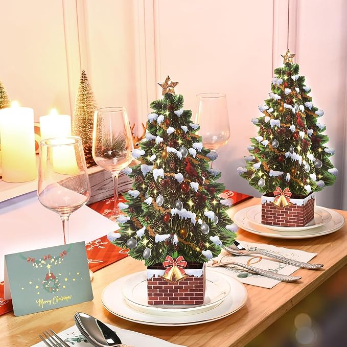 Pop Up Christmas Cards, 12 Inch Christmas Tree with Snow Scenery Design, 3D Paper Popup Greeting Card for Christmas with Envelop & Note Card, Foldable Keepsake Xmas Holiday Cards -2 Pack