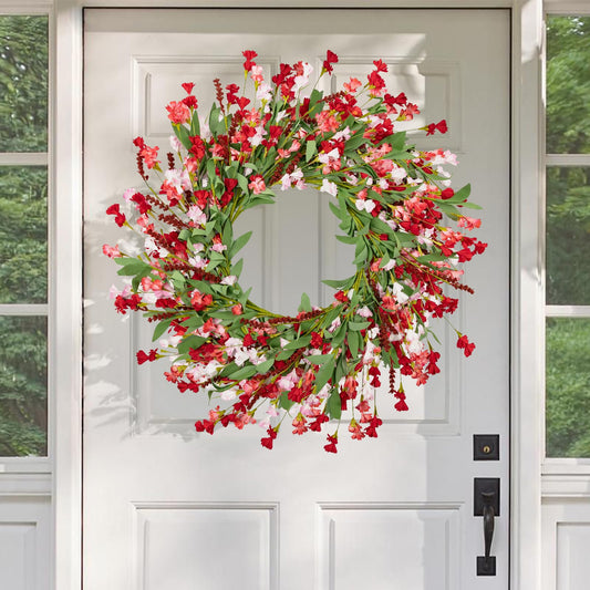 Artgar Front Door Wreath 24 Inch Spring/Summer Wreaths for Front Door, Front Door Wreaths for All Seasons for Indoor Outdoor Home Office Wall Window Wedding Farmhouse Decor (Red Pink)