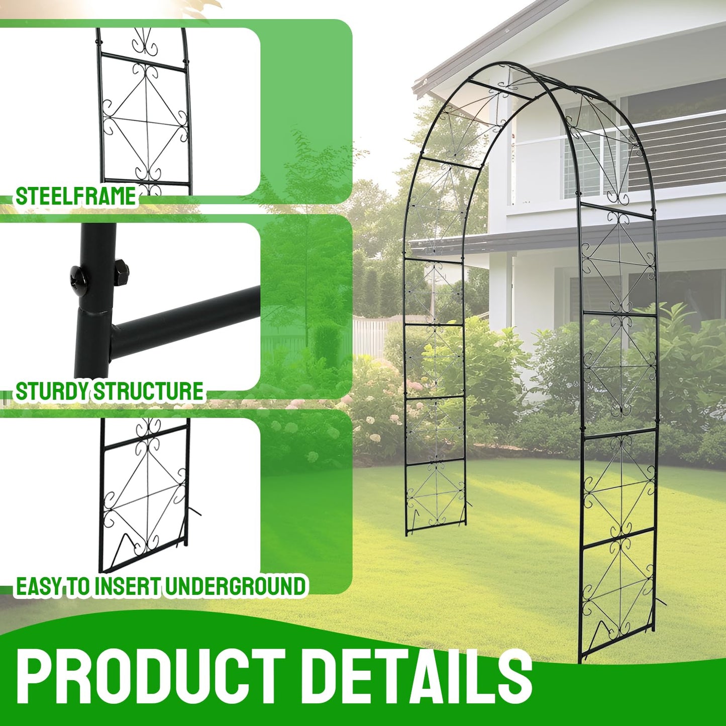 Metal Wide Garden Arch Trellis for Climbing Plants Roses Vines, 53" W x 86" H Wide Garden Archway Arbor Trellis for Lawn Wedding and Bridal Party Decoration