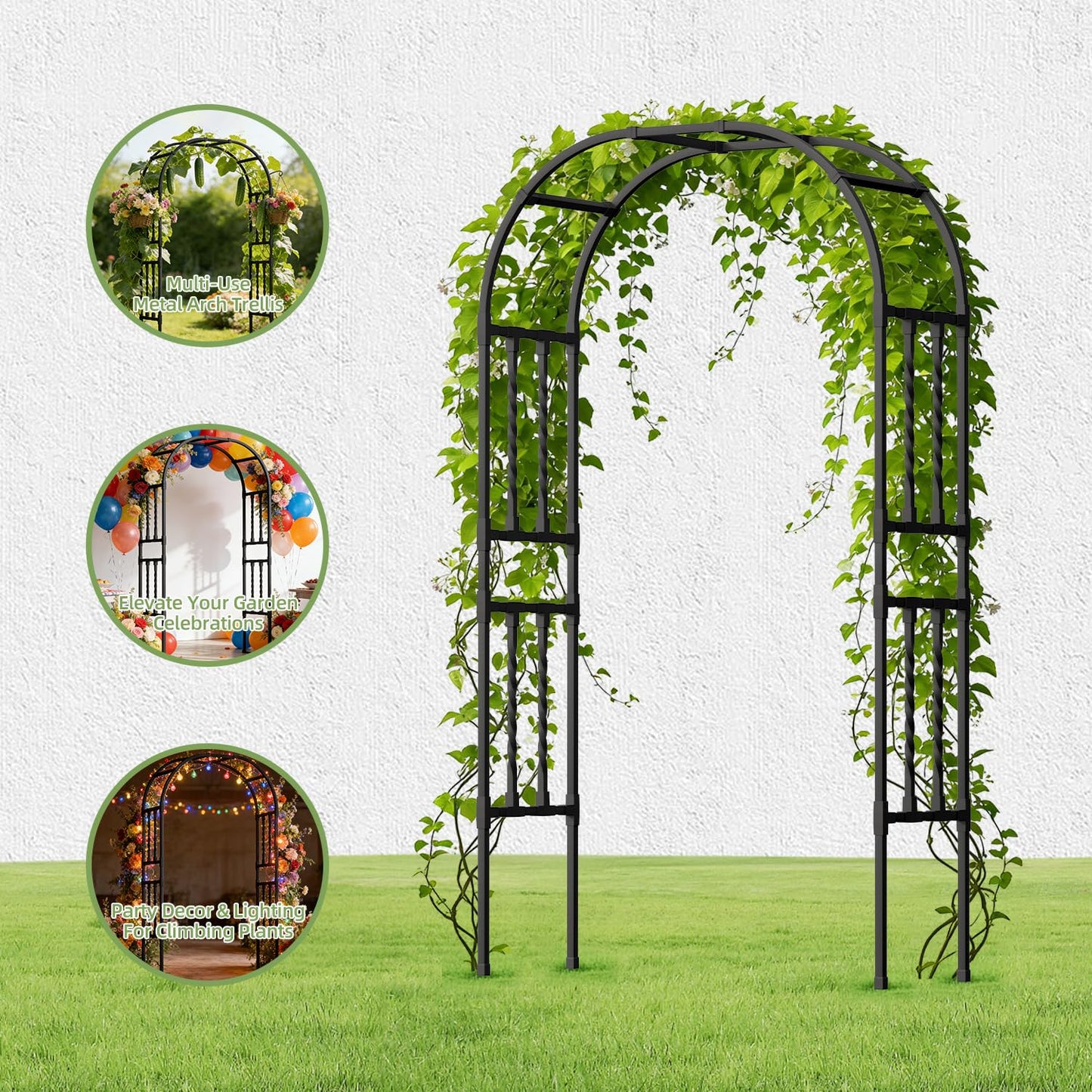 6.9x7.9FT Square Tube Garden Arbor Trellis,Unique Design Metal Arch for Climbing Plants Outdoor,Large Wedding Arch for Ceremony,Lawn Patio Backyard Decoration