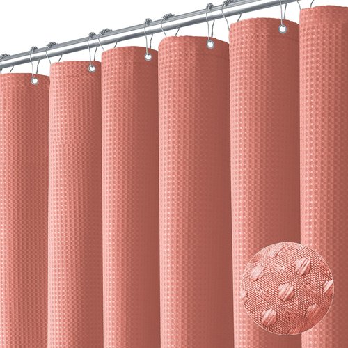 Dynamene Extra Long Shower Curtain - 84 Inch Long Waffle Weave Heavy Duty Fabric Bathroom Shower Curtain, Neutral Weighted Hotel Thick Bath Curtain Set with 12 Plastic Hooks,72x84, Coral