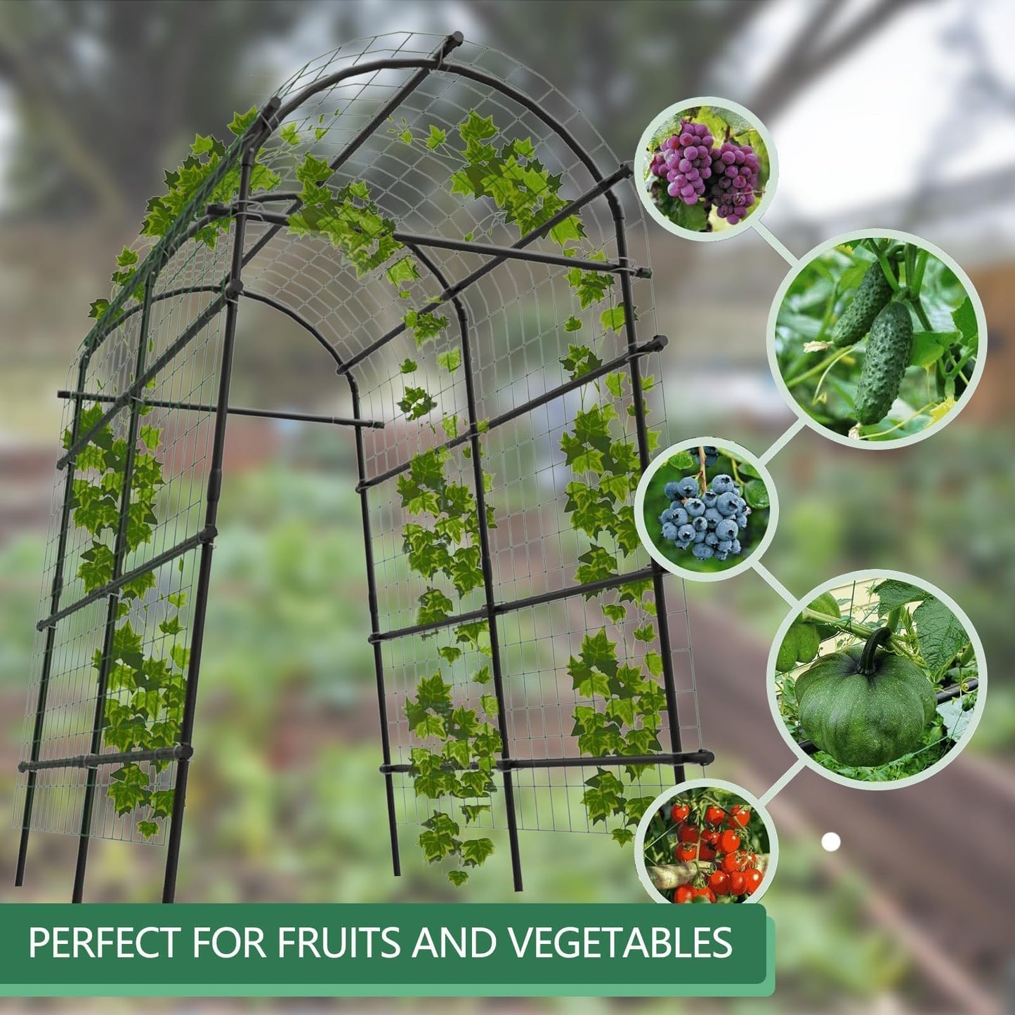 7.5FT Extra Tall Garden Arch Trellis, Polyethylene-Coated Stainless Steel Outdoor Plant Support for Climbing Flowers, Vegetables, Cucumbers, Vines | Heavy-Duty Pergola Arbor for Wedding, Party, Garden