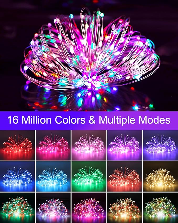Smart Fairy Lights 2 Pack Total 66Ft 200 LED Twinkle String Lights with Remote & APP Control, Color Changing USB Fairy Lights Music & Mic Sync for Valentine's Day Holiday Party Decor