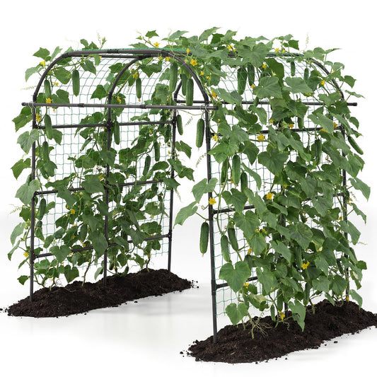Happygrill Metal Garden Arch Trellis for Climbing Plants, 8 FT Extra Wide U-Shape Cucumber Trellis for Raised Bed, Heavy-Duty Metal Plant Support for Vegetables Flowers Grape Vines