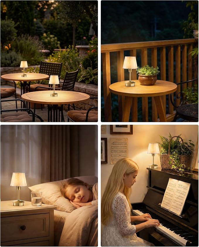 UMEXUS Small Cordless Table Lamp for Restaurant Dinner Table, 5200mAh Battery Operated Touch Lamps Rechargeable Dimmable Portable Night Light for Bedside Dining Living Room Patio Kitchen Outdoor