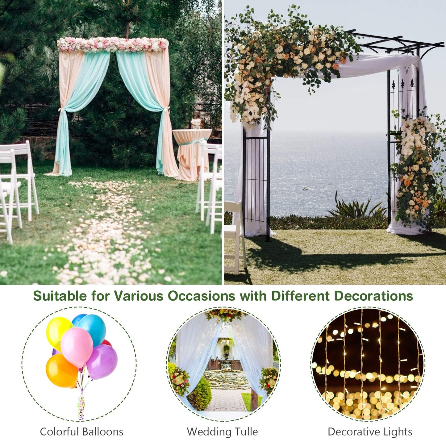 Safstar Metal Arch, 81-Inch Outdoor Garden Arbor for Various Climbing Plant Flower, Wedding Arch Backdrop Arch Stand for Wedding Garden Bridal Party Ceremony Decoration, Easy-to-Assemble, Black