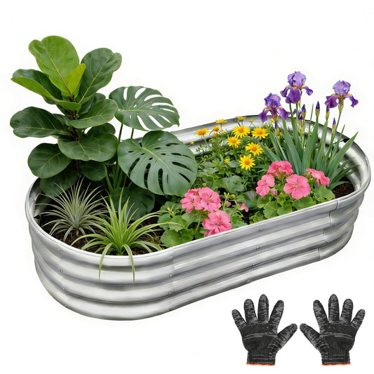 Gardeal Garden Galvanized Raised Garden Bed Kit - Metal Planter Box for Vegetables/Herbs/Flowers, Heavy-Duty Steel Outdoor Garden Box with Reinforced Edges