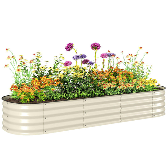 Outsunny 6.5' x 2' x 1' Galvanized Raised Garden Bed Kit, Outdoor Metal Elevated Planter Box with Safety Edging, Easy DIY Stock Tank for Growing Flowers, Herbs & Vegetables, Cream