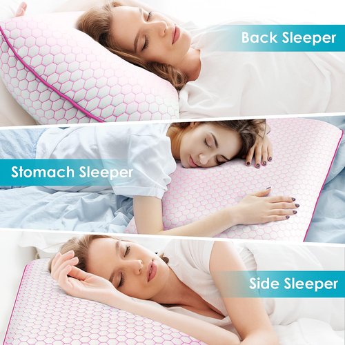 CushyOasis Memory Foam Pillows for Side, Back and Stomach Sleepers, Set of 2, Bed Pillow with Washable Cover and Breathable Mesh, Bed Pillow for Sleeping (Pink，Standard Size)