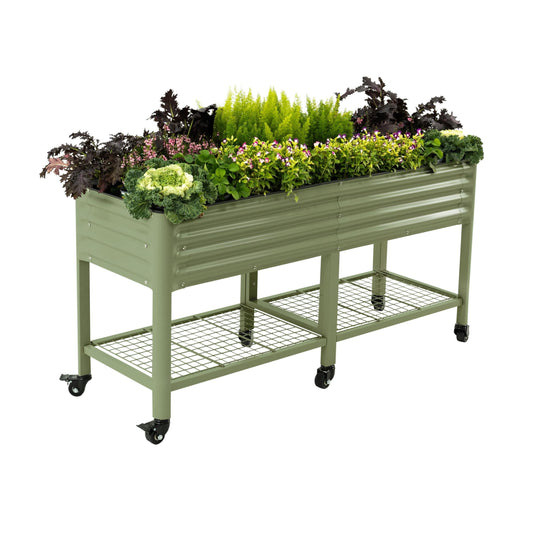 Rolling Elevated Raised Garden Bed-V Series, 2' x 6' Garden Beds with Legs & Storage Rack for Patio & Porch, 1000 Lbs Weight Capacity, Outdoor Planter Box for Vegetables Flower Herbs, Olive Green