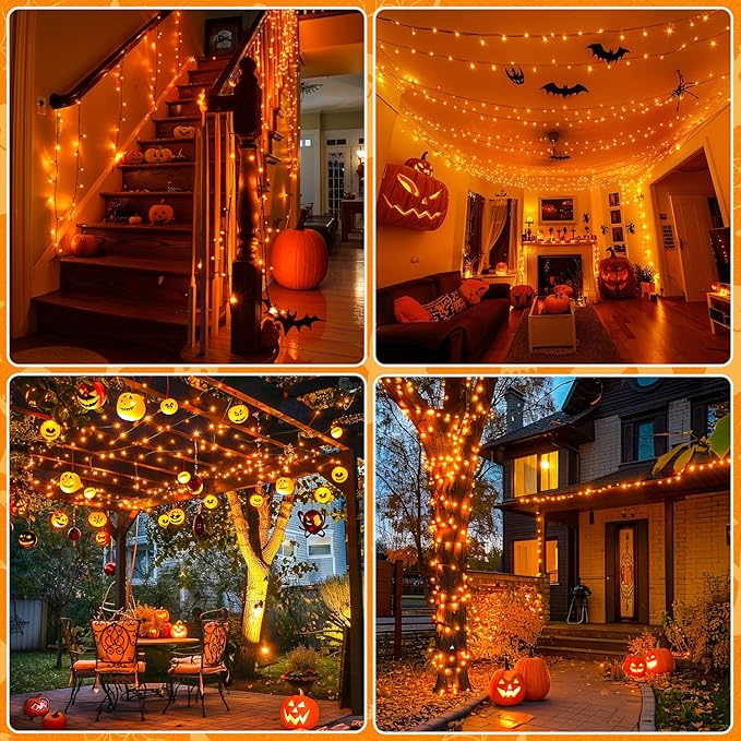JMEXSUSS 400 LED Orange Lights for Halloween, 132ft Halloween String Lights Plug in with Remote, 8 Modes Orange String Light for Tree Garden Yard Porch House Decorations