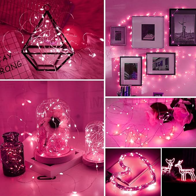 ZGWJ Fairy Lights Battery Operated, 12 Pack Twinkle String Lights 20 LED 7ft 3 Lighting Modes for Bedroom Decor, Valentines Day, Halloween, Christmas, Party Indoor and Outdoor Decoration Pink