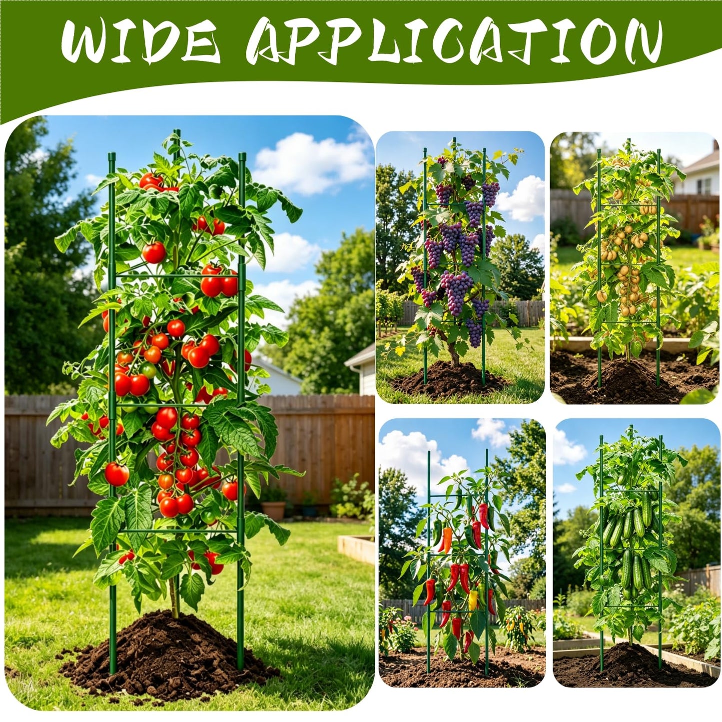 6 Pack Tomato Cages for Garden, 51.2 Inch Tall Adjustable Tower Tomato Trellis for Raised Garden Bed, Heavy Duty Metal Tomato Plants Support Stakes for Outdoor Pots Climbing Plants, Vegetables, Flower