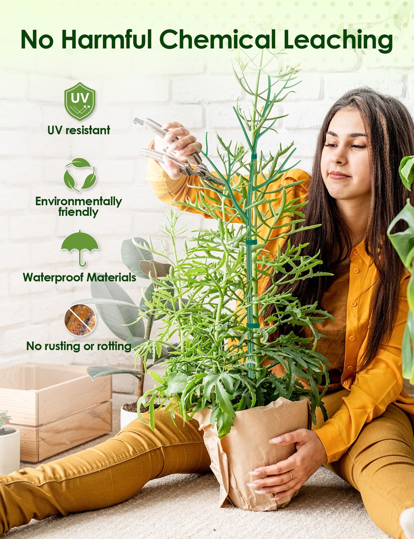 NiHome Comprehensive Plant Support Stake Set of 8 - Durable, UV Resistant 39.5" Stakes with Extension Poles, Orchid Clips & Plant Ties for Climbing Indoor & Outdoor Plants, Monstera, Pothos & More