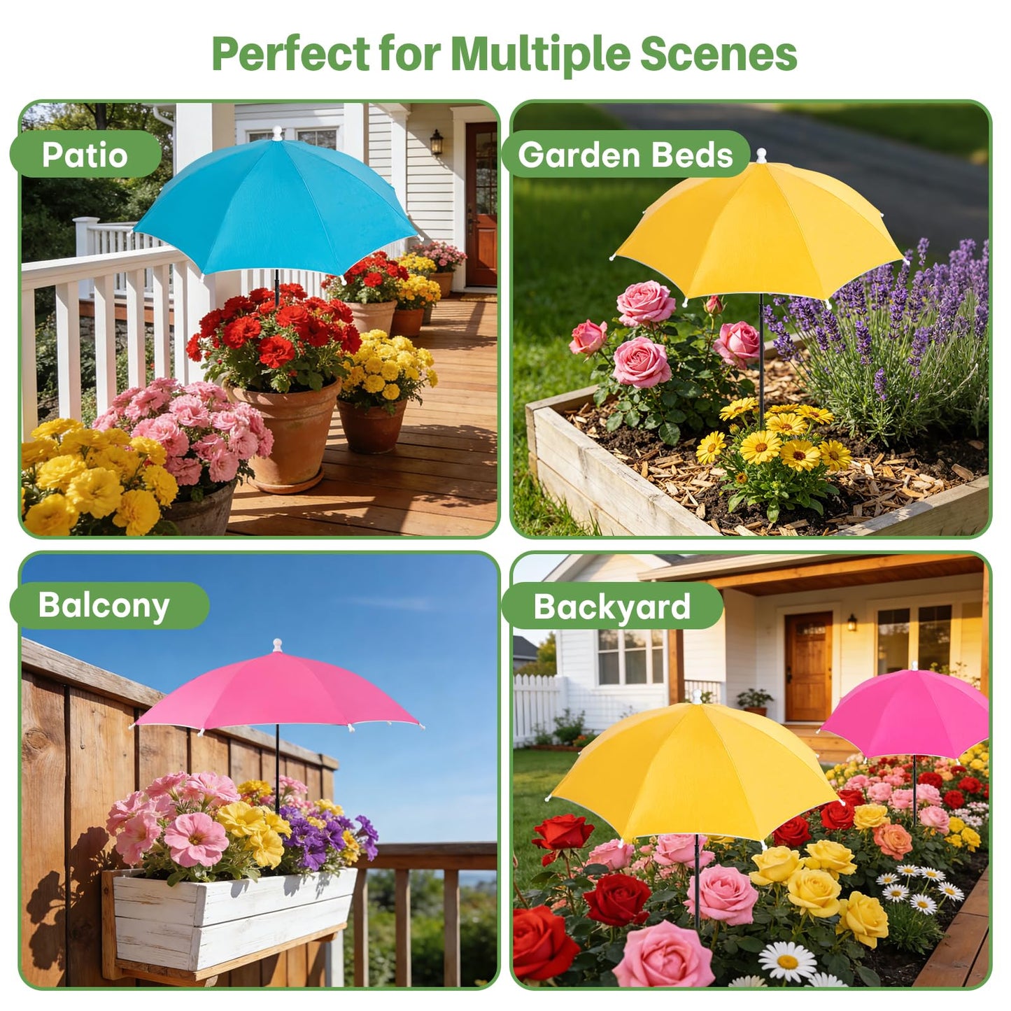 Sturdy Plant Shade Umbrella to Protect Plants from Harsh Sun, 3 Pack Adjustable Height Sun Protection for Potted Plants, More Stable Support Design, Rust-Resistant Colorful Garden Umbrella, 23.6"