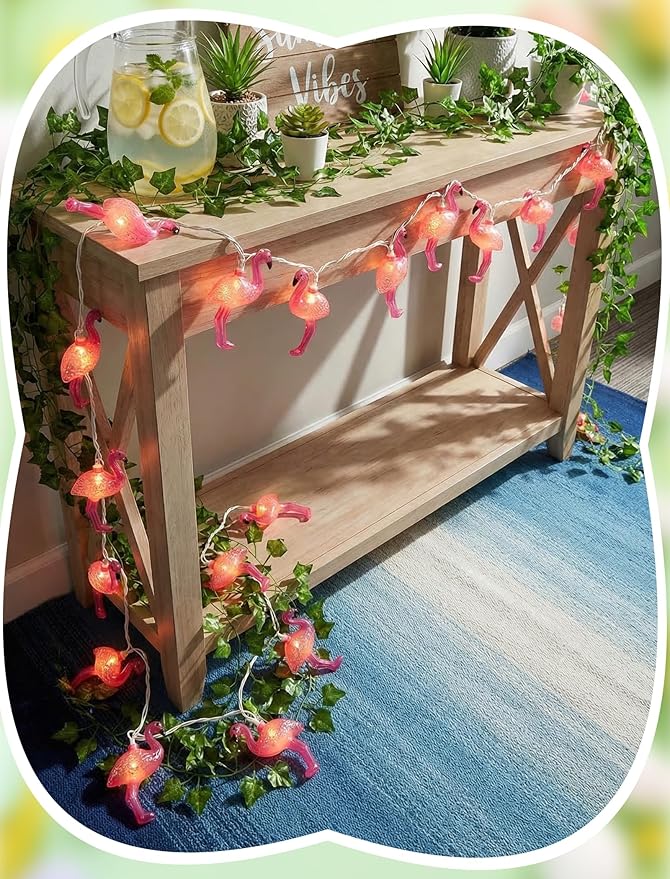 8.5Ft Pink Flamingo String Lights, Summer Tropical Themed Decorations String Lights with 10 Plastic Bulbs, Hanging Spring Camping Lights for Indoor Outdoor Patio Party Birthday Wedding Holiday Decor