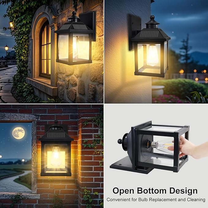 Solar Wall Lights Outdoor, Dusk to Dawn Porch Lights Fixture, Motion Sensor Exterior Solar Sconce Waterproof with 3 Lighting Modes Wall Mounted for Garage Patio Front Door Backyard Entryway