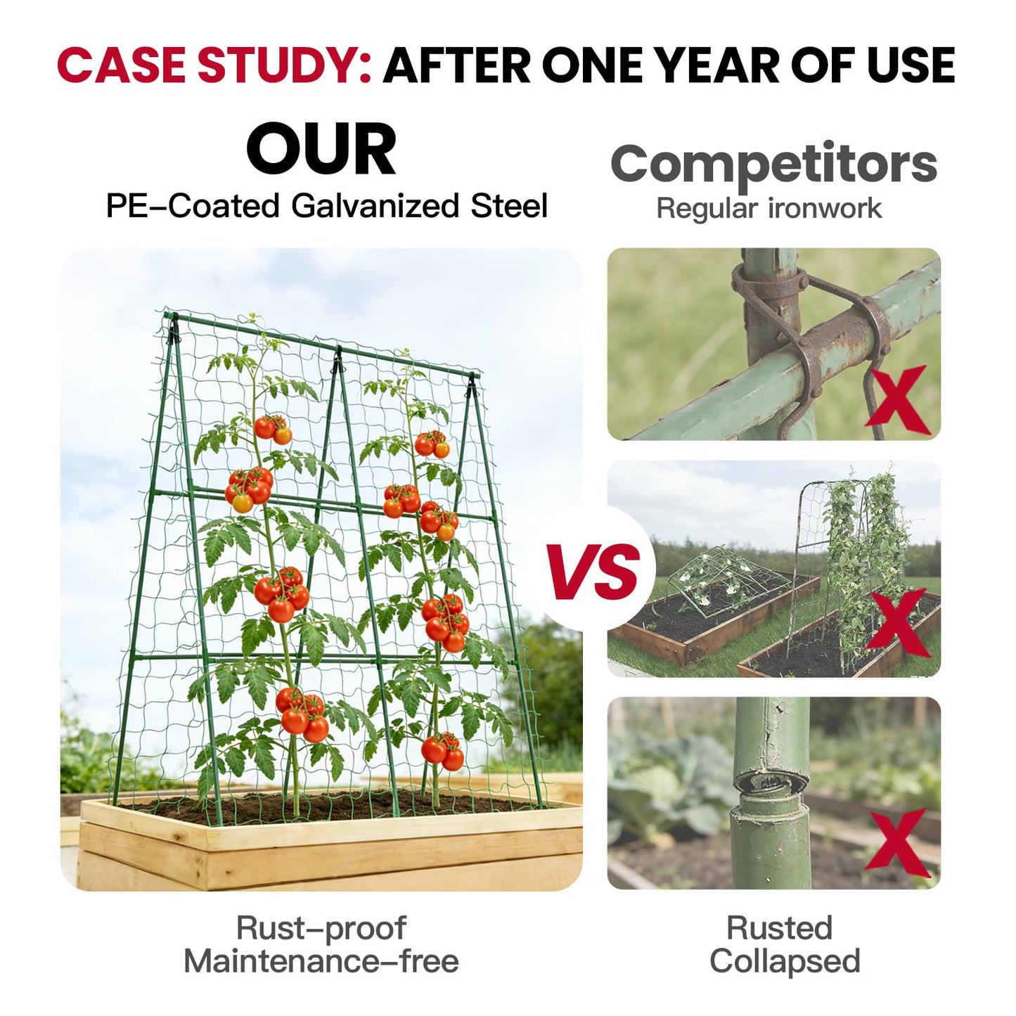 popsea Compact A-Frame Plant Trellis for Peas, Beans & Small Climbing Plants - 47'' H x 31.5'' W PE-Coated Galvanized Steel Garden Support with Netting, Ideal for Raised Beds & Container Gardens