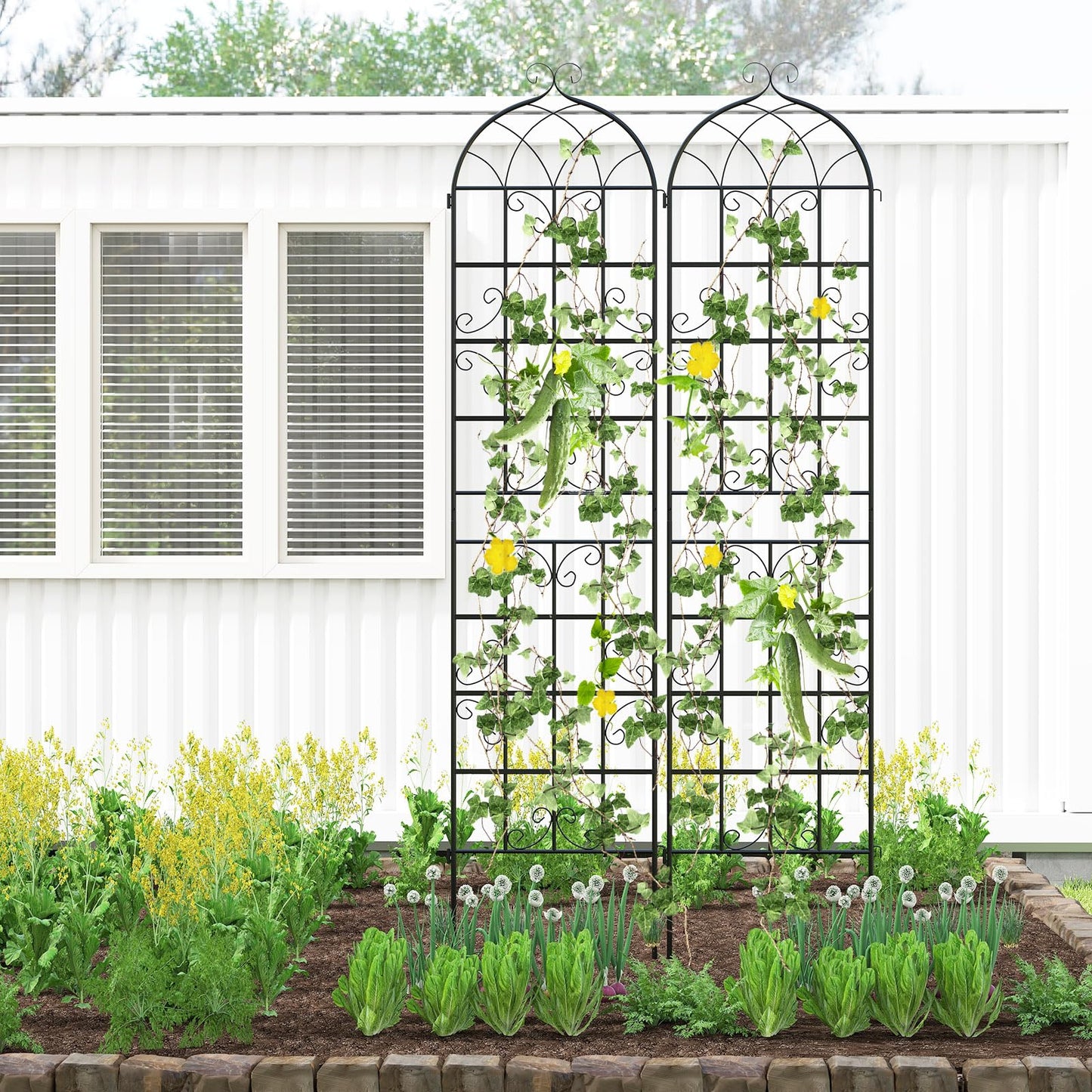Giantex 4 Packs 86"x20" Metal Garden Trellis for Outdoor Climbing Plants, Heavy-Duty Plant Support for Vine Rose Vegetable Flower, Rustproof Black Metal Coating Patio Trellis Arch Decorative Fence