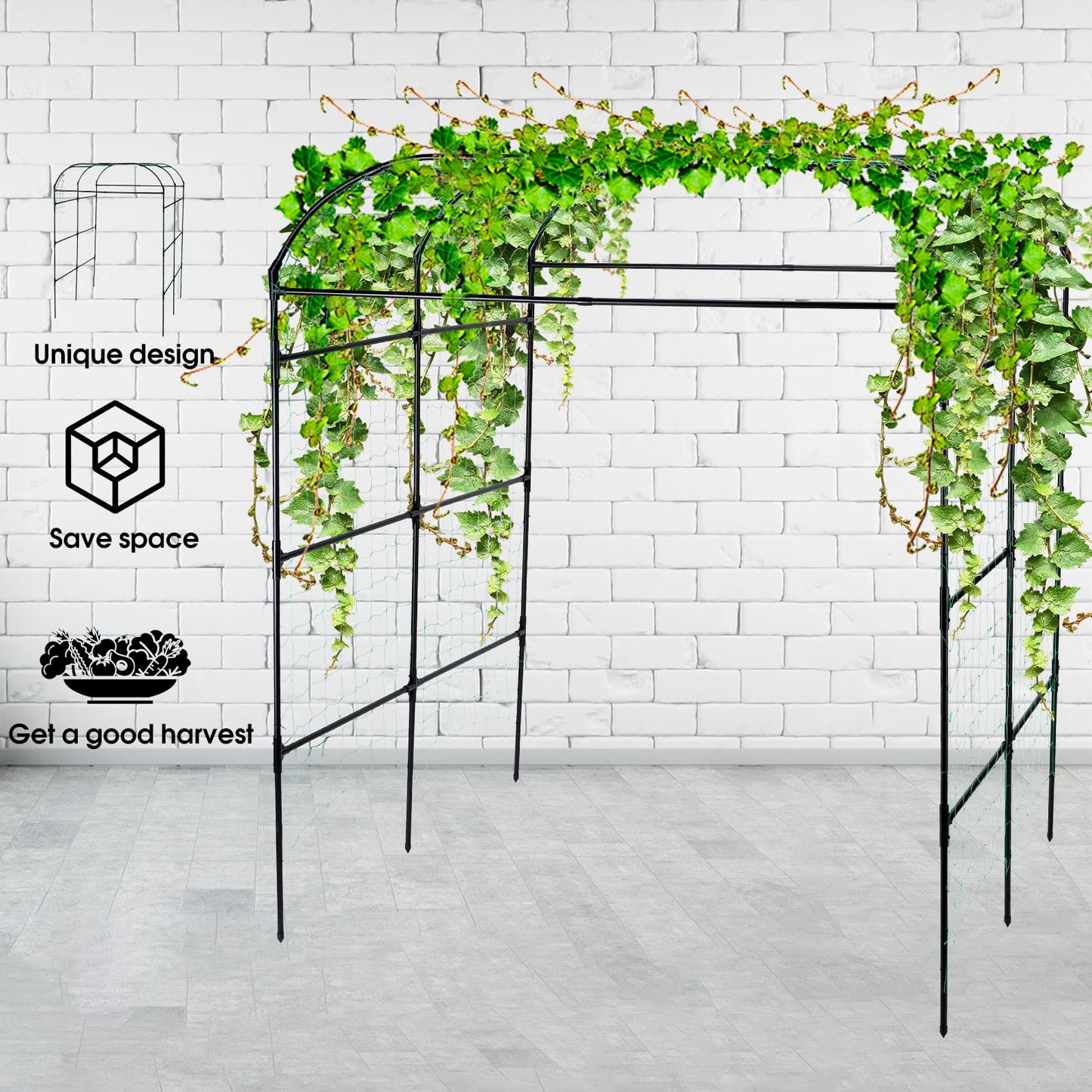 yotoworth Garden Arch Trellis for Climbing Plants Outdoor, Grape Vine Tomato Bean U Frame Plant Vegetable Support, Cucumber Pergola for Backyard, Black