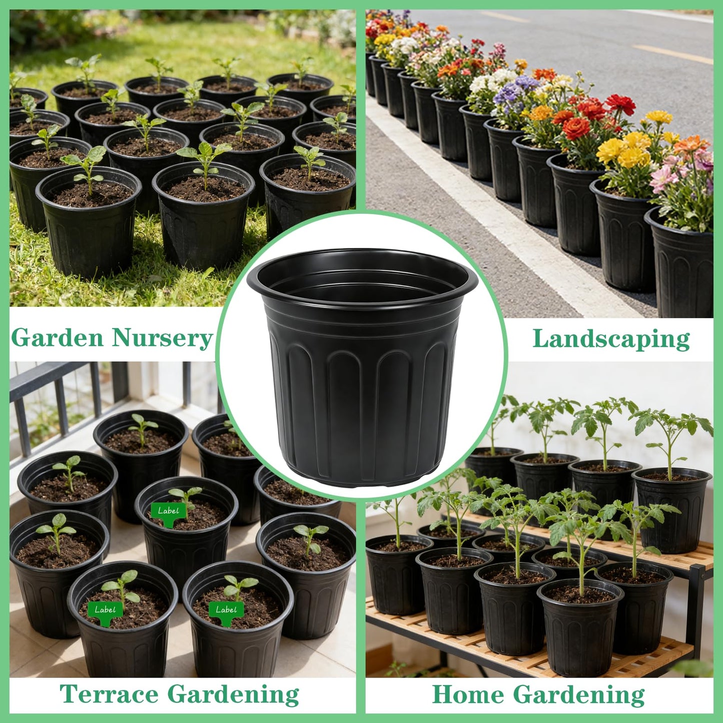 Niiiice 60-Packs 1 Gallon-S Flexible Plastic Plant Nursery Pots with 10 Pcs Plant Labels, Thickened Soft Seed Starting Container for Seedlings, Vegetables, Succulents and Cuttings