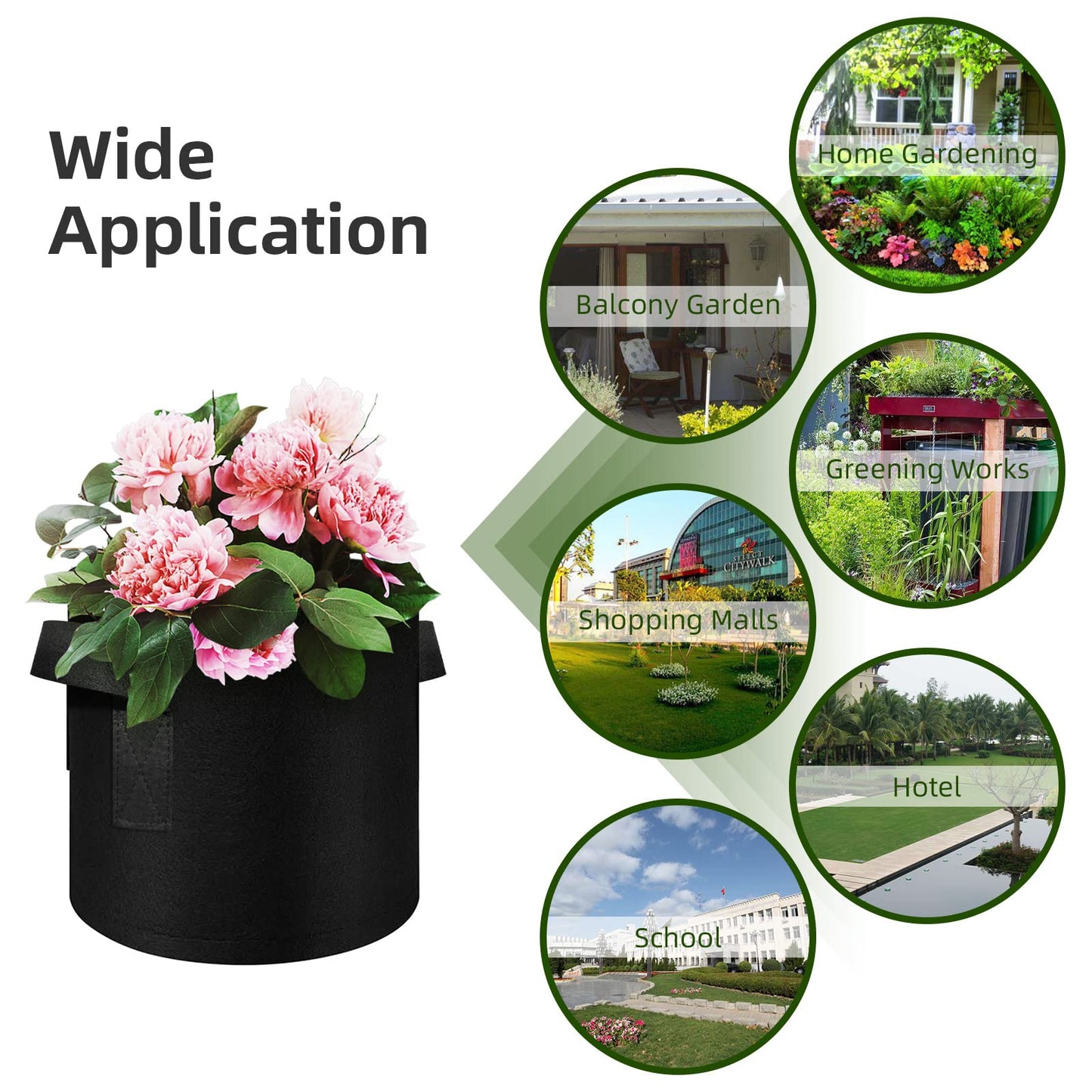 WHATWEARS 12-Pack 15 Gallon Plant Grow Bags, Thickened Nonwoven Flower Pots with Handles, Vegetable Planter Bags Containers, Cloth Planters for Garden Vegetable/Flower/Plant/Fruits Outdoor (Black)