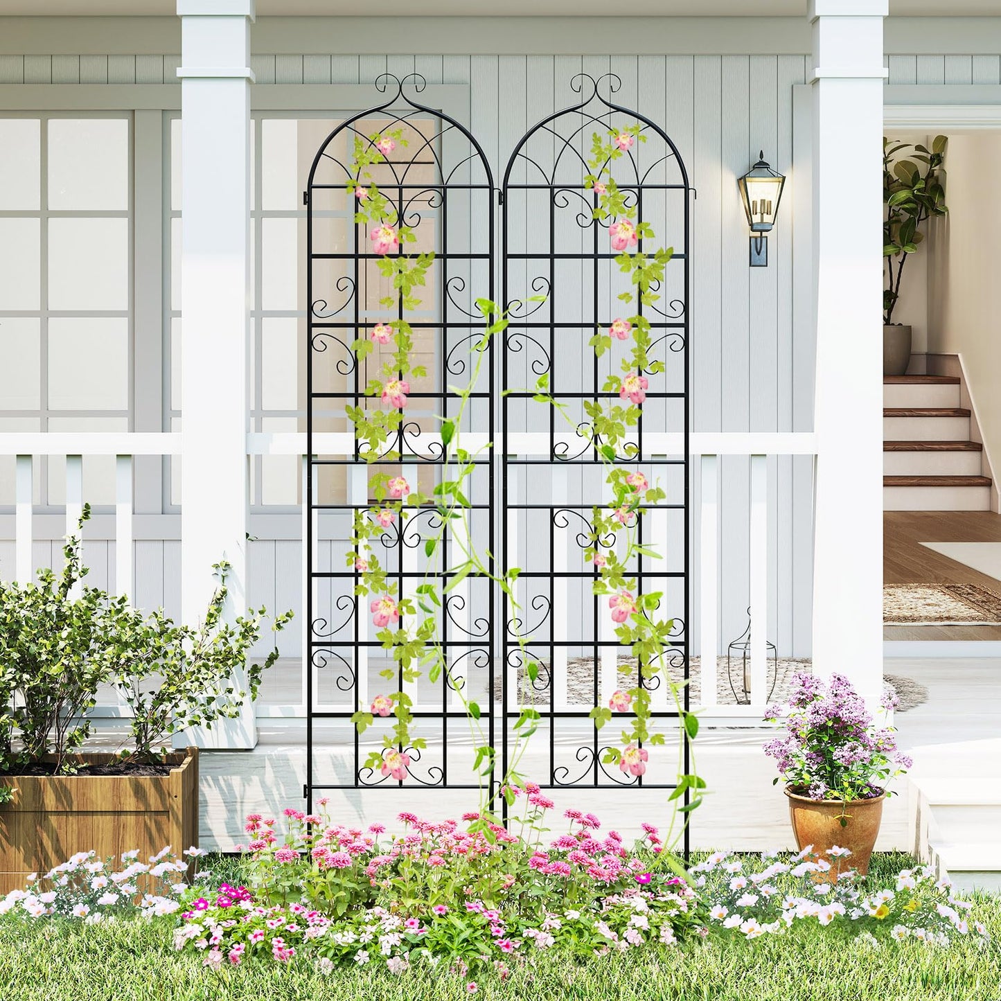 Giantex 4 Packs 86"x20" Metal Garden Trellis for Outdoor Climbing Plants, Heavy-Duty Plant Support for Vine Rose Vegetable Flower, Rustproof Black Metal Coating Patio Trellis Arch Decorative Fence