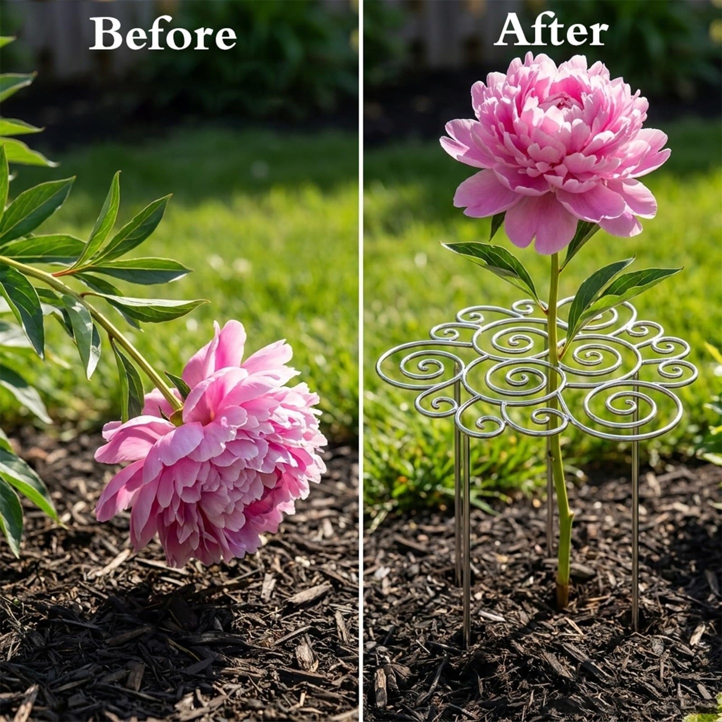 Frcychri Peonies Cages Supports, Heavy Duty Peony Plant Support Rings, Rustproof Silver Metal Grow Through Ring with 200PCS Plant Support Clips, Outdoor Indoor Pots Peony Gladiolus Tomato 1pcs,Medium