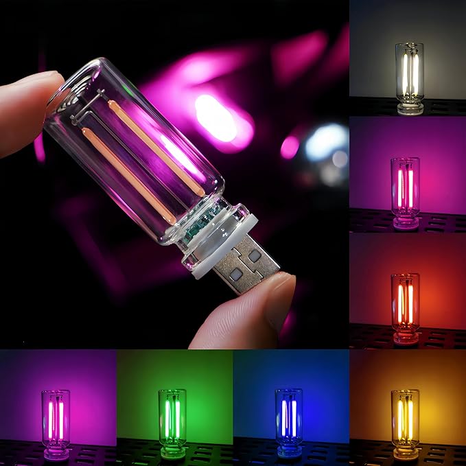 Transform Your Space with USB Nightlight! New Touch Bedside Car Atmosphere Light, DIY Romantic Mini Ceramic LED Glass Bottle （Purple Light）