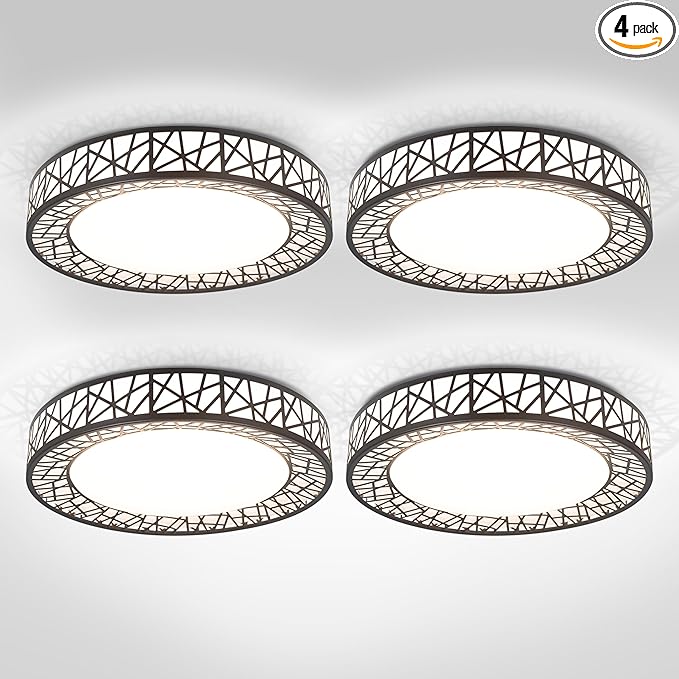 ASD 14 Inch LED Flush Mount Ceiling Light Fixture for Bedroom, 24W 1534LM 5CCT 2700K-5000K, Triac Dimmable Lights, Dining, Living Room, Kitchen Lamps, Modern Home Lighting Fixtures, Black, ETL, 4 Pack