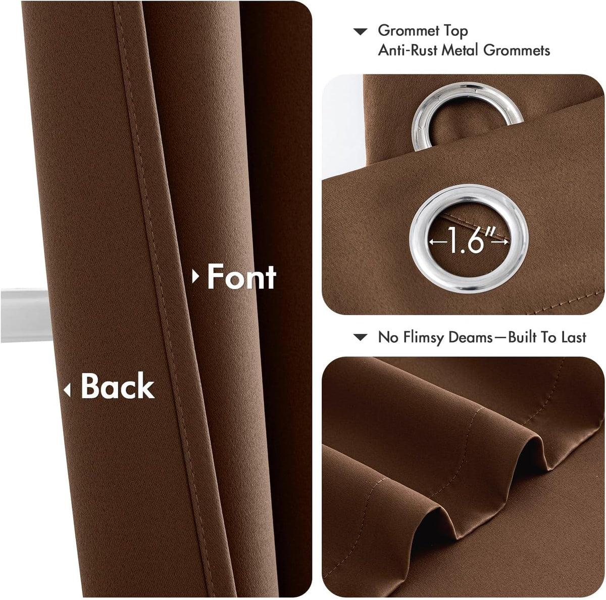 MIULEE Blackout Curtains - Thermal Insulated Room Darkening Drapes | 84-Inch Grommet Panels in Mocha Brown