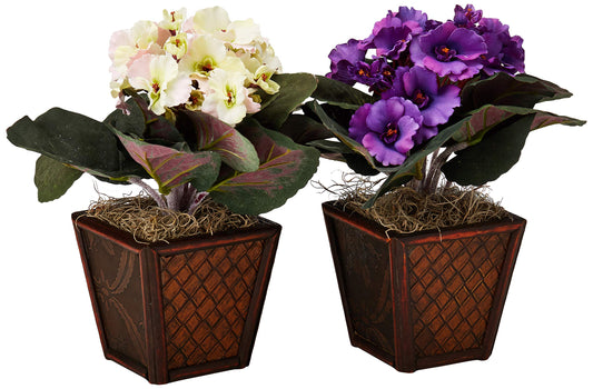 Nearly Natural African Violet with Vase Silk Plant (Set of 2)