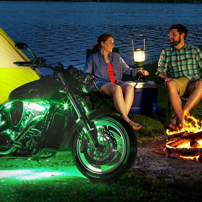 SHINIGHT 10 Pcs Motorcycle LED Light Kits, App Control Multicolor Waterproof Motorcycle LED Strip Lights with RF Remote, Music Sync & Multiple Scene Modes RGB LED Lights for Motorcycles, black