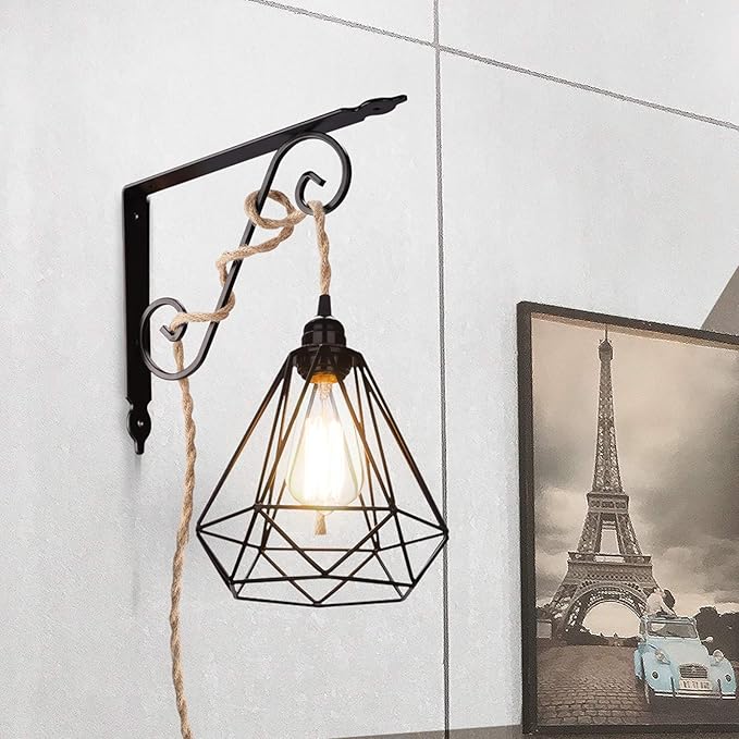 EE Eleven Master Lighting Metal Cage Lampshade for Pendant Light Cord Kit Vintage Lamp Holders Hanging Lighting Cord Fixture Farmhouse Bedroom Dining Room Decoration (3 Packs/Lamp Shape)