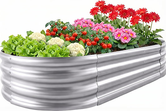 Sponvatt Raised Garden Bed - Outdoor Galvanized Raised Garden Bed Planter Boxes, Large Oval Metal for Gardening Planter Box Kit,Suitable for Vegetables,Herbs, and Flowers Silver (4x2x1Ft)