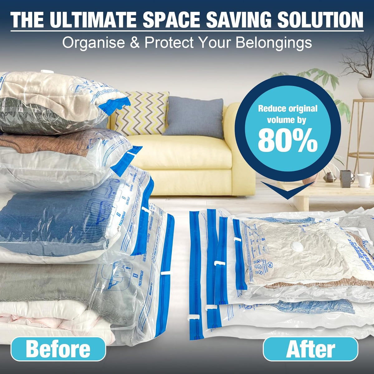 Skiennix Vacuum Storage Bags - Jumbo & XXL Extra Large Seal Bags for Bedding, Blankets & Clothing (3J+3XXL)