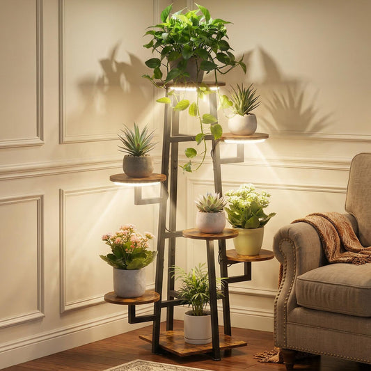 VonDream 7 Tier Plant Stand Indoor with Grow Light , Tiered Plant Stands for Indoor Plants Multiple, Corner Flower Stand for Living Room, Multi-Layer Vintage Design Plant Shelf