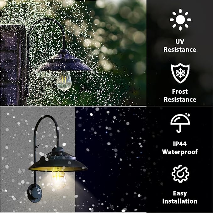 Solar Lights Outdoor Waterproof - with Motion Sensor Solar Barn Lights Outdoor Wireless LED Sconce Light for Patio Yard Garage Chicken Coop & Shed Farmhouse（Black 2P）