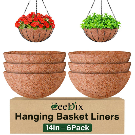 ZeeDix 6 Pack 14 Inch Coconut Liners for Planters, Round Hanging Basket Liners Natural Coco Coir Replacement Liner for Flowers Vegetables Patio Porch Garden Decor