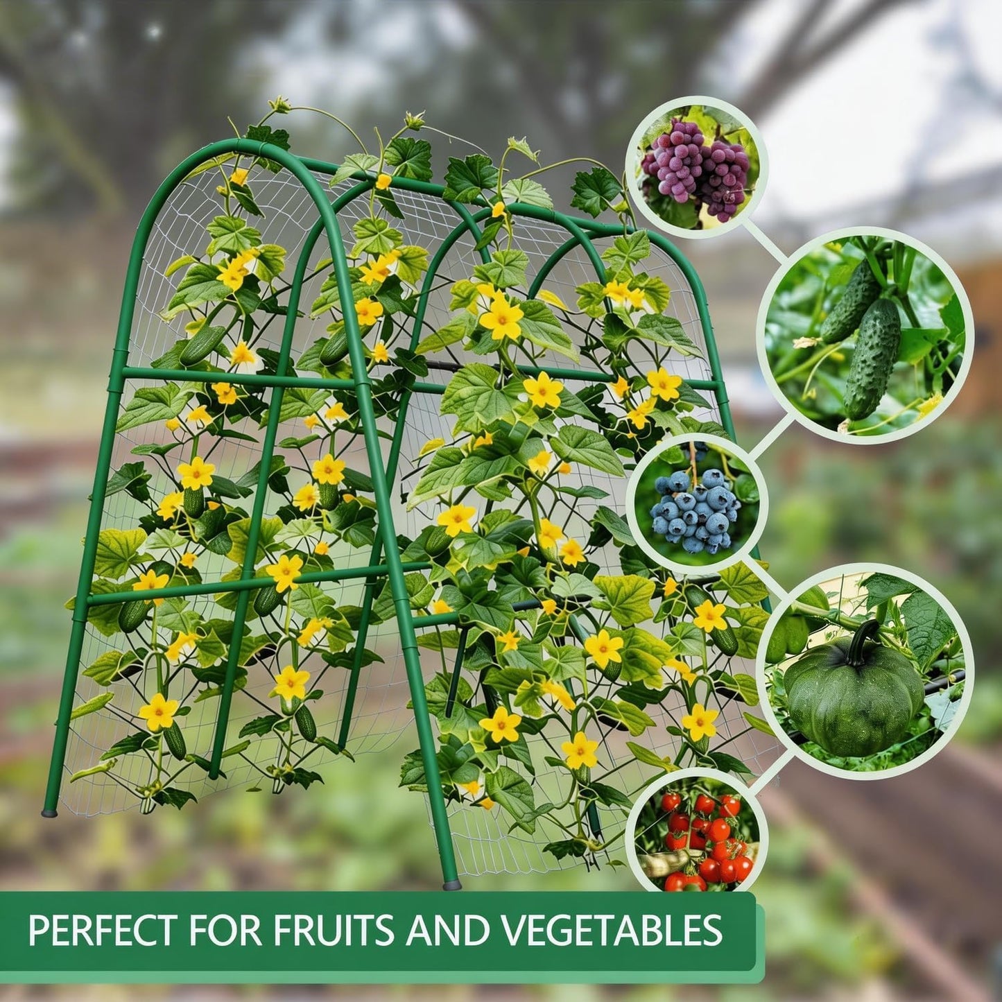 4x5.3FT Garden Arch Trellis for Raised Beds, Heavy Duty Metal u-Shaped Plant Support for Climbing Vegetables, Fruits & Vines, Outdoor Rust-Resistant Vertical Growing Trellis, Green